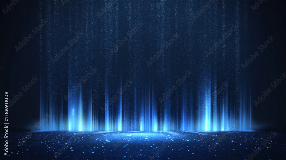 Fototapeta premium Abstract scene elegant blue light lines on dark background with lighting effect and sparkle. Vector illustration.