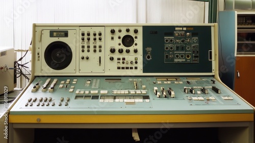 Wallpaper Mural World Tb-303 Appreciation day Vintage audio control panel with dials and switches in a retro studio setting Torontodigital.ca