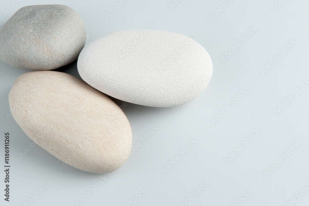 Natural smooth stones in various colors on a light background ideal for home decoration or craft projects Natural smooth stones in various colors on a light background ideal for home decoration or craft projects