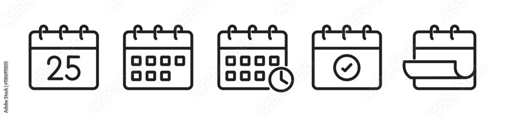 Calendar Icon set. Containing Meeting Deadlines. event event Reminder. pointment schedule. Agenda. Time management. Calendar notification. vector illustration Calendar Icon set. Containing Meeting Deadlines. event event Reminder. pointment schedule. Agenda. Time management. Calendar notification. vector illustration