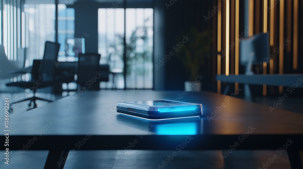AI assistant robot projecting a holographic presentation in a futuristic office. AI assistant robot projecting a holographic presentation in a futuristic office.