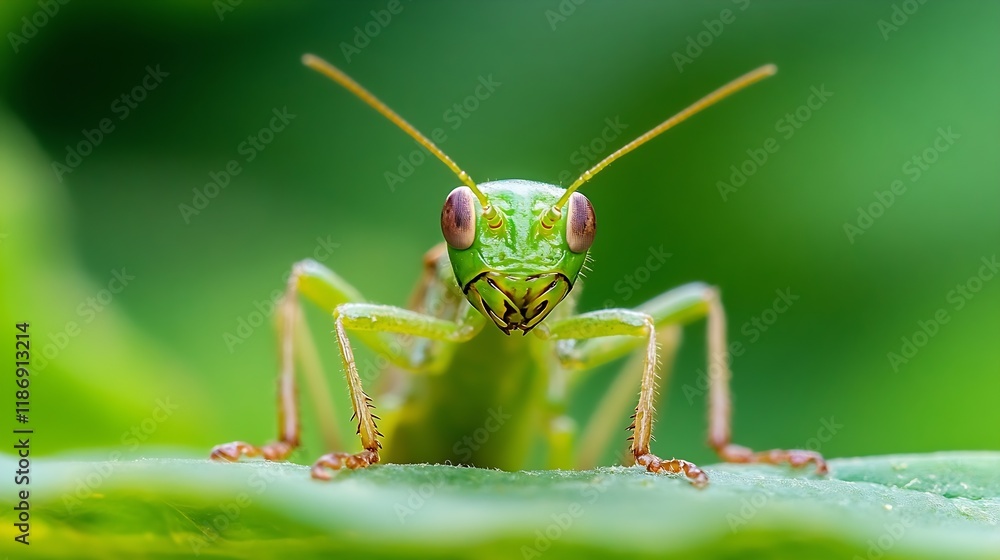 Close Up of a Bright Green Praying Mantis on Leaf with Vivid Details and Intricate Features : Generative AI Close Up of a Bright Green Praying Mantis on Leaf with Vivid Details and Intricate Features : Generative AI
