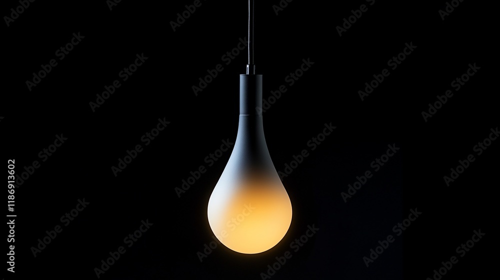 Elegant teardrop pendant lamp illuminates dark background. Elegant teardrop pendant lamp illuminates dark background.