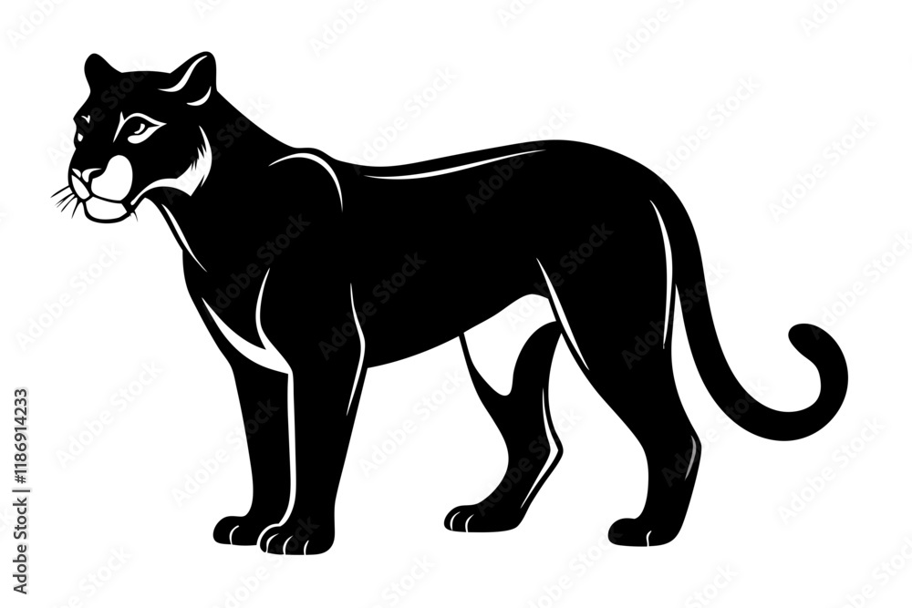 Obraz premium cougar silhouette line art vector illustration with a white background
