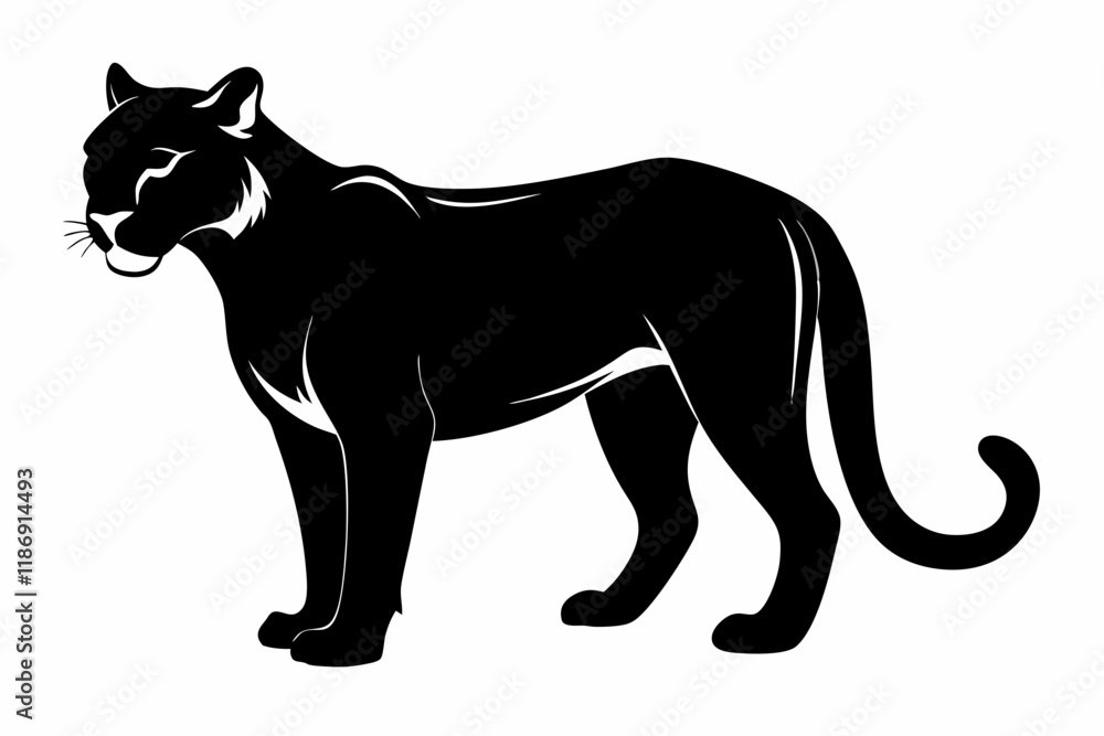 Obraz premium cougar silhouette line art vector illustration with a white background