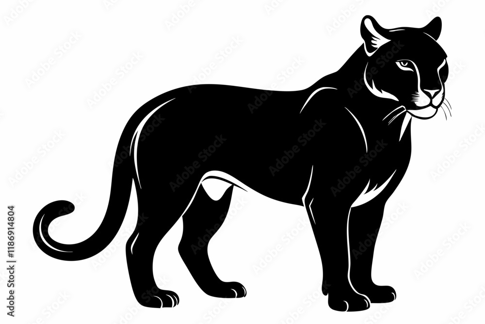 Naklejka premium cougar silhouette line art vector illustration with a white background