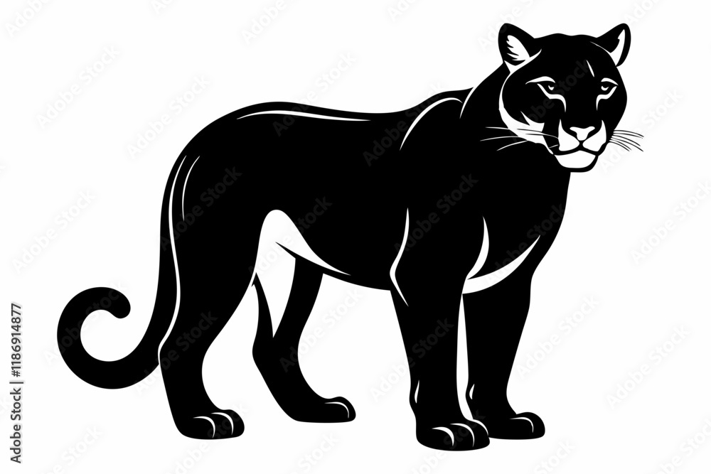 cougar silhouette line art vector illustration with a white background
