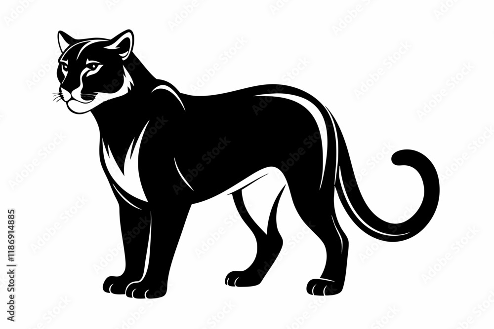 cougar silhouette line art vector illustration with a white background cougar silhouette line art vector illustration with a white background