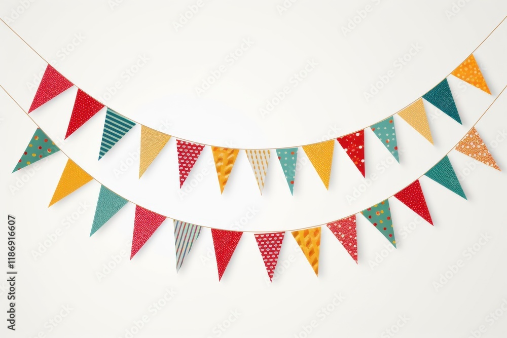 Obraz premium Colorful celebration banners hanging against a neutral backdrop for festive occasions and parties