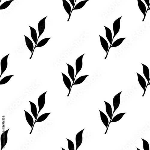 tea leaves pattern background. green leaves vector pattern background. Green tea leaf seamless pattern. silhouette leaf background.