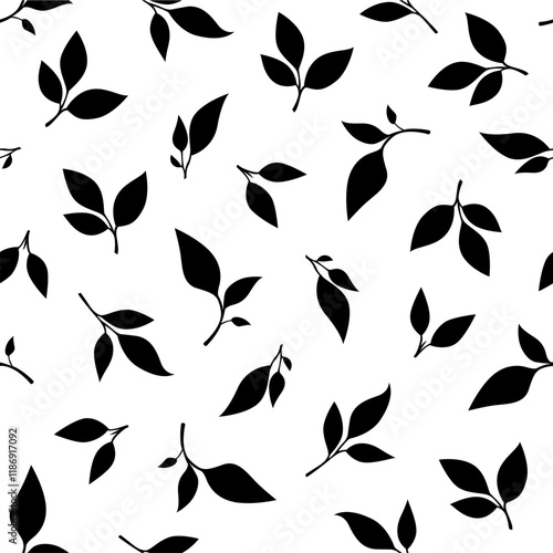 tea leaves pattern background. green leaves vector pattern background. Green tea leaf seamless pattern. silhouette leaf background.