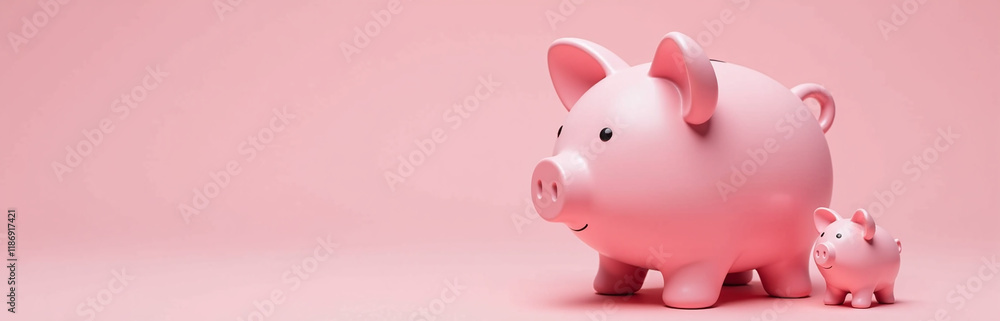 A Pink Piggy Bank Representing A Mother With Children, Symbolizing Growth Through Investment And Multiplication Of Wealth Over Time. 00001 A Pink Piggy Bank Representing A Mother With Children, Symbolizing Growth Through Investment And Multiplication Of Wealth Over Time. 00001
