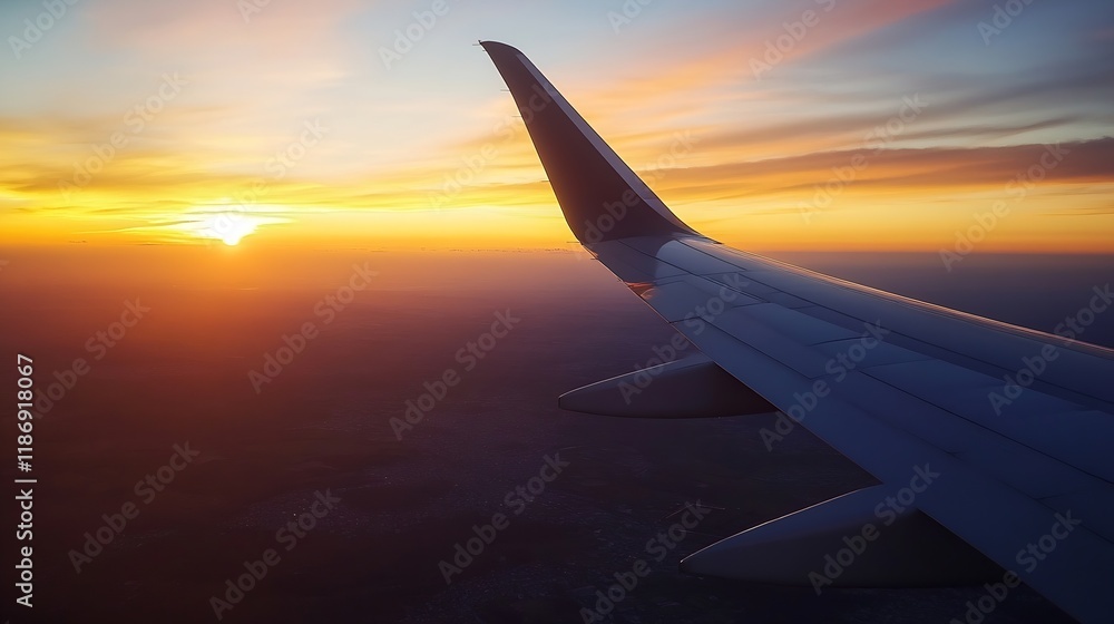 Serene Airplane Wing View with Spectacular Sunset Sky for Inspirational Travel : Generative AI Serene Airplane Wing View with Spectacular Sunset Sky for Inspirational Travel : Generative AI