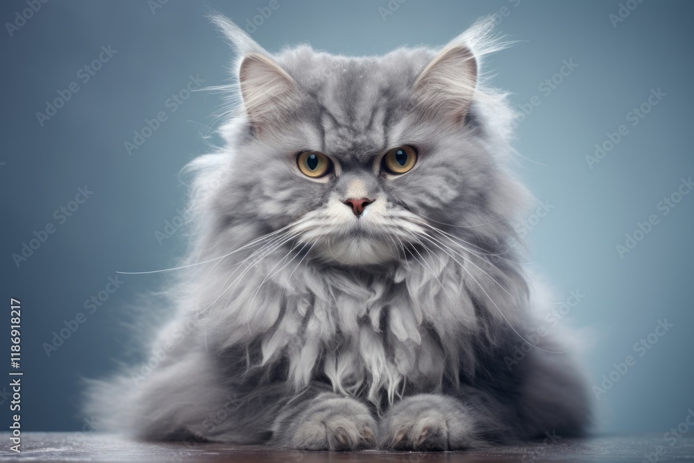 Portrait of a funny laperm cat over soft gray background Portrait of a funny laperm cat over soft gray background