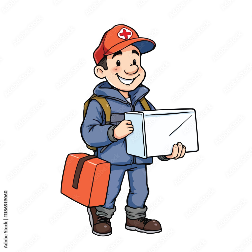 A smiling young delivery man Cartoon Vector Illustration isolated on a white background A smiling young delivery man Cartoon Vector Illustration isolated on a white background