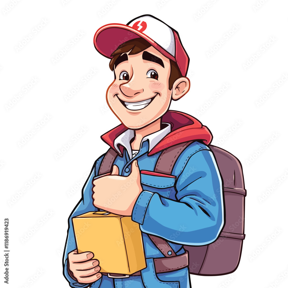 A smiling young delivery man Cartoon Vector Illustration isolated on a white background A smiling young delivery man Cartoon Vector Illustration isolated on a white background