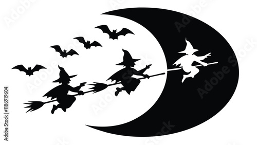 Flying Broomsticks Under the Moon