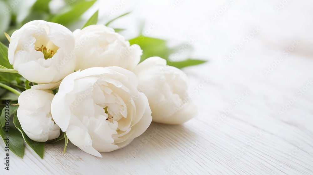 Elegant White Peony Flowers on Rustic Wooden Table Background : Generative AI Elegant White Peony Flowers on Rustic Wooden Table Background : Generative AI