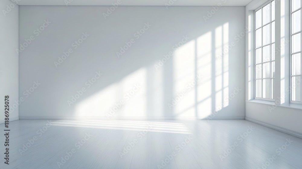 Bright Minimalist Empty Room with Large Sunlit Windows Creating an Open and Airy Atmosphere in a Modern Interior Space : Generative AI Bright Minimalist Empty Room with Large Sunlit Windows Creating an Open and Airy Atmosphere in a Modern Interior Space : Generative AI