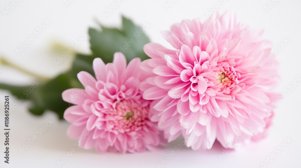 Fototapeta premium Delicate Pink Chrysanthemums Elegantly Arranged on White Surface : Generative AI