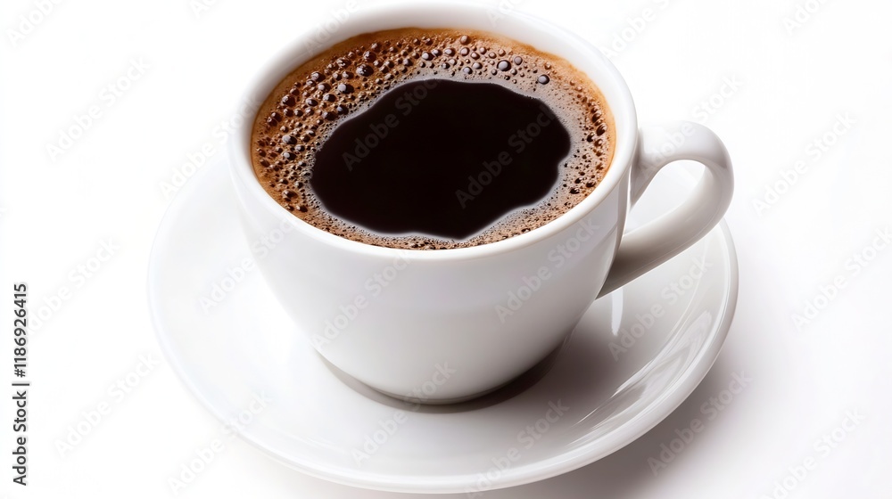 Close Up of Freshly Brewed Coffee in White Ceramic Cup : Generative AI Close Up of Freshly Brewed Coffee in White Ceramic Cup : Generative AI