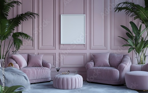 Pink living room interior design mockup