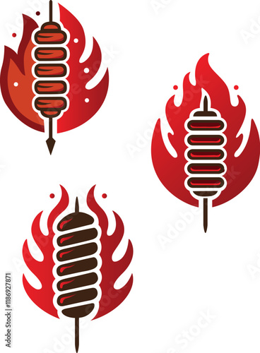 Grill Fleisch Döner Icon Set