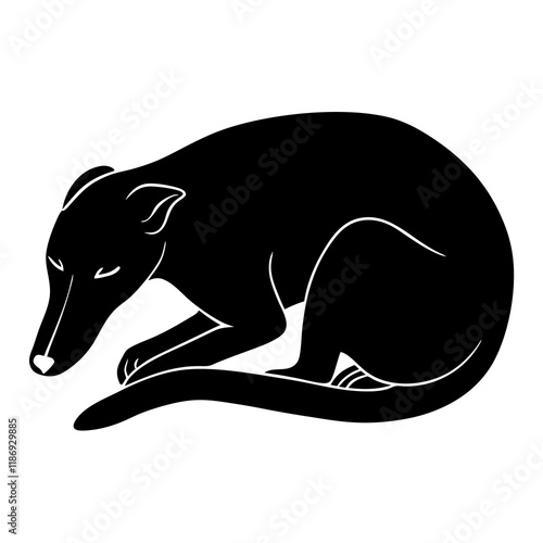 greyhound dog black silhouette vector, dog sleeping vector, Simple silhouette Design vector icon with white background.