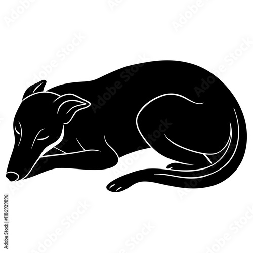 greyhound dog black silhouette vector, dog sleeping vector, Simple silhouette Design vector icon with white background.