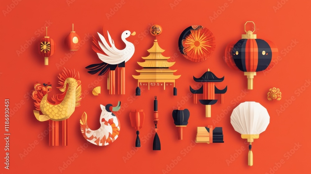 Festive Chinese New Year Papercut Decorations Display Festive Chinese New Year Papercut Decorations Display