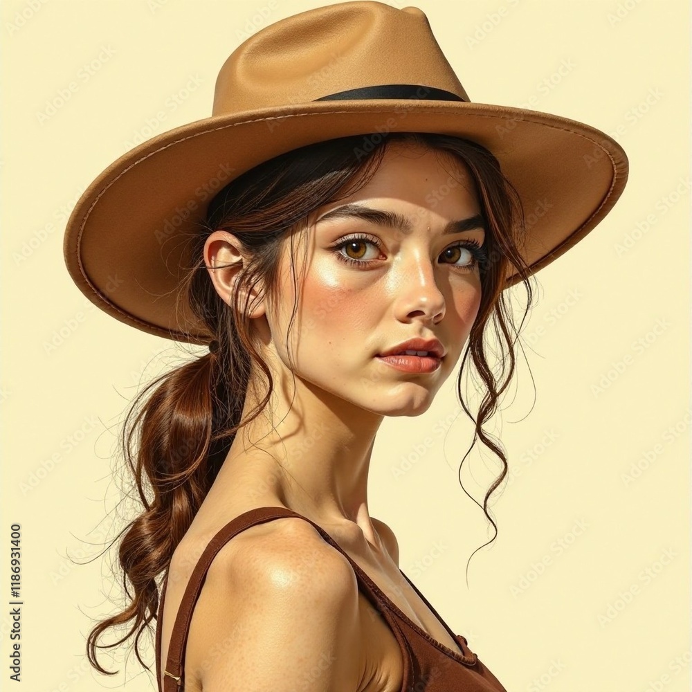 Portrait of a cool teenage fashionista in sepia, with her own style, candid shots in the studio