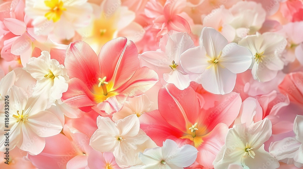 Abstract Floral Pattern with Tulips and Daffodils in Soft Colors Abstract Floral Pattern with Tulips and Daffodils in Soft Colors