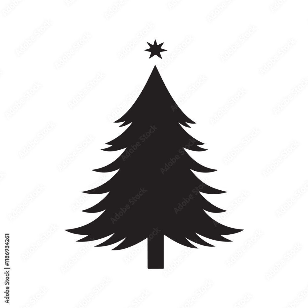 Obraz premium A simple black silhouette of a Christmas tree with a star on top