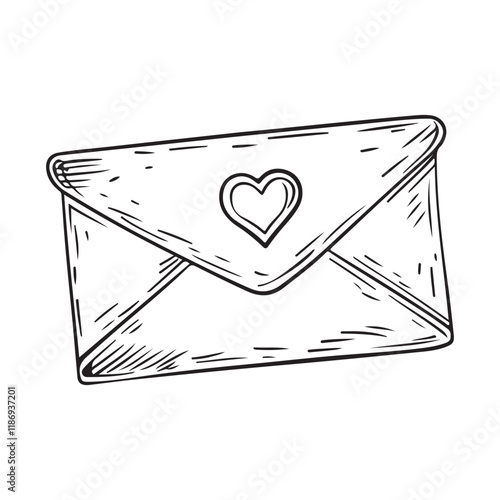 A hand-drawn sketch of an envelope with a heart seal, suggesting a love letter or romantic message