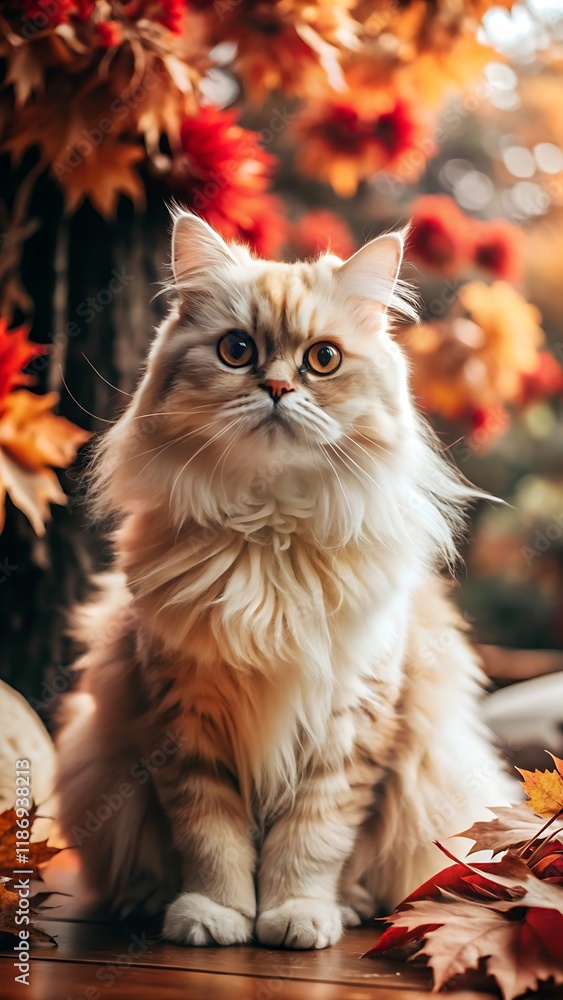 Persian cat sitting on natural forest background Persian cat sitting on natural forest background