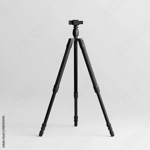 sturdy black tripod with adjustable legs and camera mount, ideal for photography and videography. Its sleek design ensures stability and versatility for various shooting angles photo