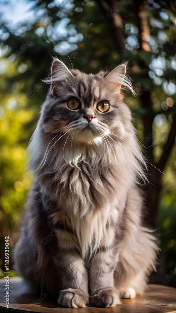 Persian cat sitting on natural forest background Persian cat sitting on natural forest background