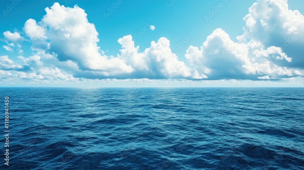 Fototapeta premium Serene Ocean Horizon with White Clouds