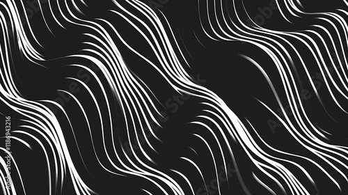 Black and white wavy line pattern on a dark background, creating a sense of movement and fluidity in the design. photo