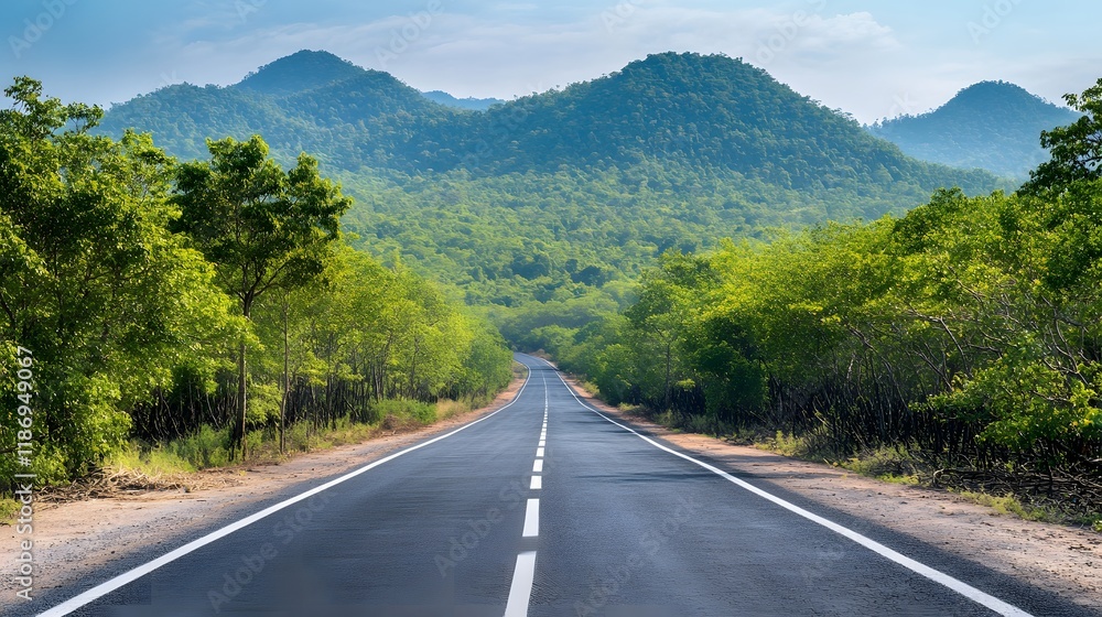 Scenic Highway Winding Through Lush Green Mountains Scenic Highway Winding Through Lush Green Mountains