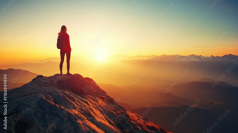 Sunrise Mountaintop Solitude: A Hiker's Golden Hour Sunrise Mountaintop Solitude: A Hiker's Golden Hour