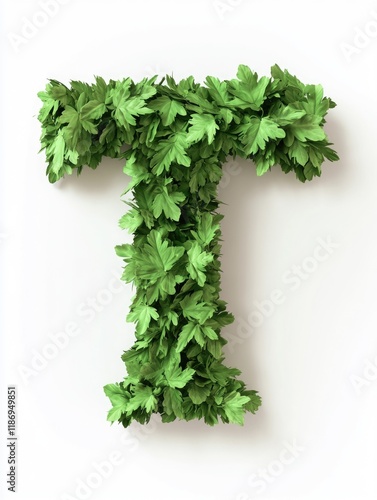 Green leaf composition letter t