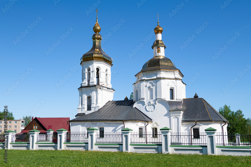 The ancient Church of the Transfiguration of the Savior (1757 -1771) on a sunny May day. Bezhetsk. Tver region, Russia