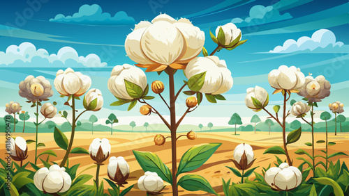 A blossoming organic white natural cotton plant in a sustainable field Scientific name Gossypium