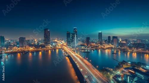 Wallpaper Mural Night Cityscape Illuminated Bridge River Skyline Torontodigital.ca