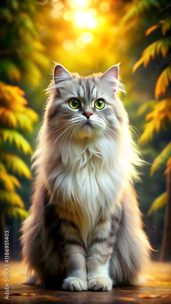 Persian cat sitting on natural forest background Persian cat sitting on natural forest background