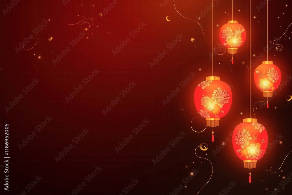 Vibrant Red Lanterns Glowing Against a Deep Red Background, Symbolizing Celebration and Joy During Chinese New Year Festivities, Rich Cultural Heritage and Traditions Vibrant Red Lanterns Glowing Against a Deep Red Background, Symbolizing Celebration and Joy During Chinese New Year Festivities, Rich Cultural Heritage and Traditions