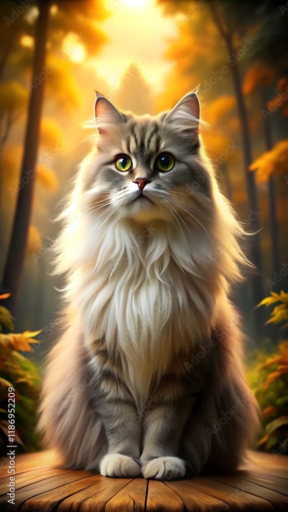 Persian cat sitting on natural forest background Persian cat sitting on natural forest background