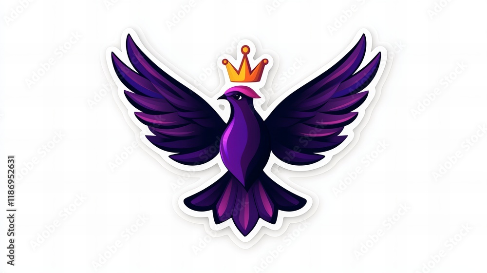 Fototapeta premium Majestic purple bird with a golden crown, wings spread wide. A symbol of royalty and freedom.
