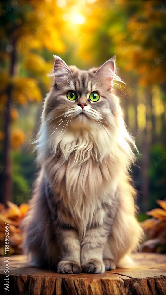 Persian cat sitting on natural forest background Persian cat sitting on natural forest background